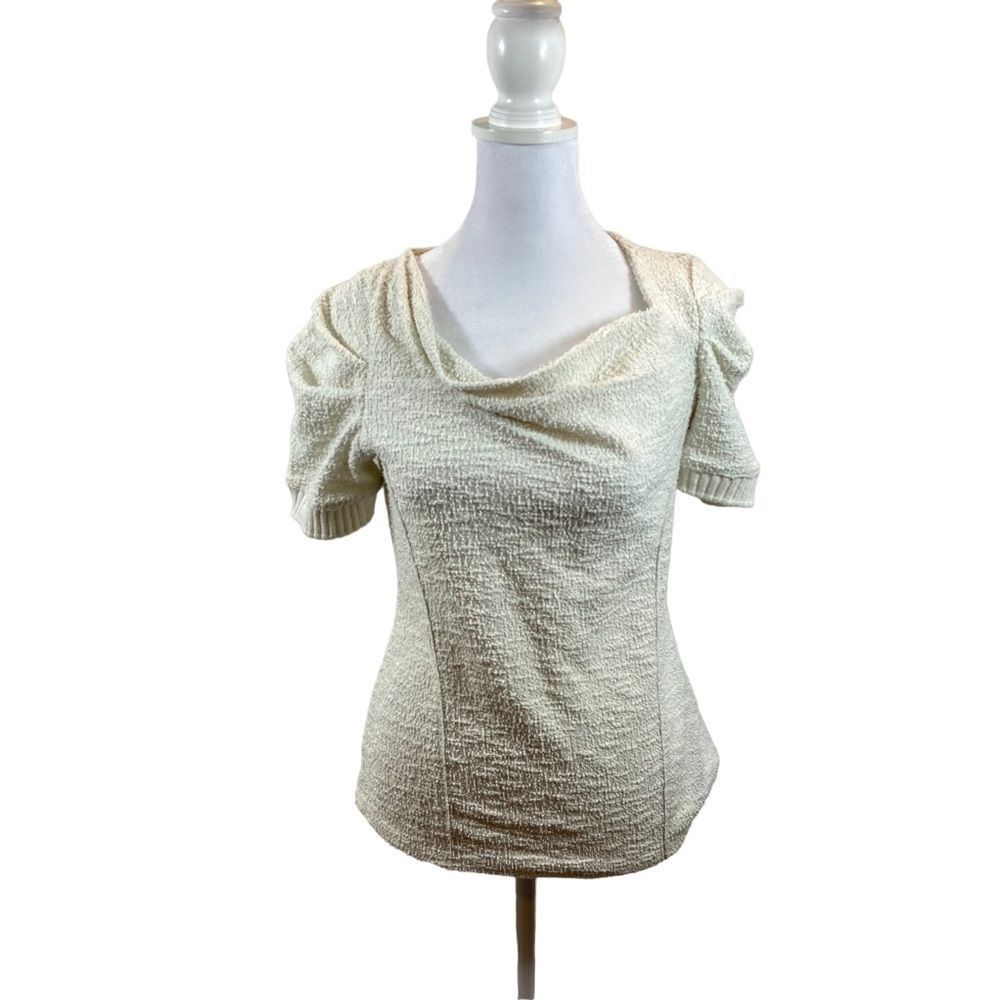 Anthro 9-H15 STCL Brand Cotton‎ Textured Ivory Short Sleeve Blouse Size XS